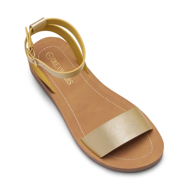 Ankle Strap Flat Buckle Sandals - GOLD PU - 3